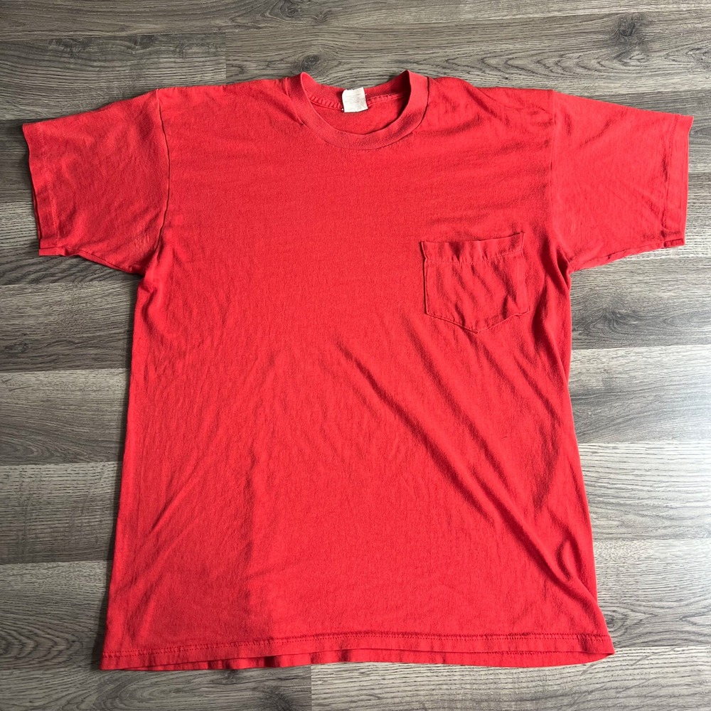 VTG Selvedge Pocket T Shirt Fits‎ Medium Red 1980s Distressed Made in USA